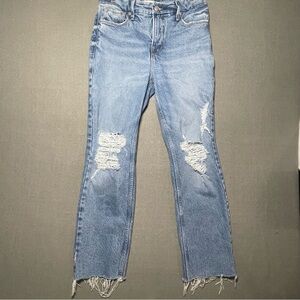 Good American Distressed Straight Leg Jeans Raw Hem Size 2